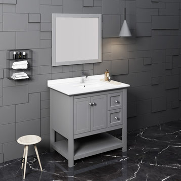 Fresca Manchester 36" Gray Traditional Bathroom Vanity w/ Mirror