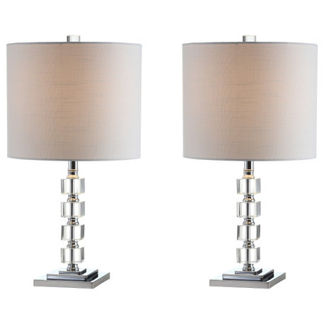 Barnard 22" LED Crystal and Metal Table Lamp, Clear, Set of 2
