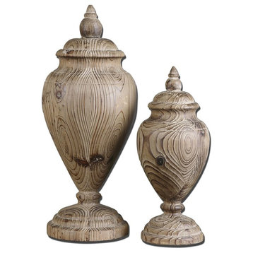 Uttermost Brisco Carved Wood Finials Set Of 2 19613