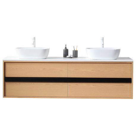 Sintra Wall Mounted Vanity, Whitewash Oak, 72"