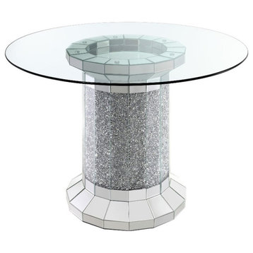 Coaster Ellie Pedestal Round Glass Top Counter Height Table in Mirror