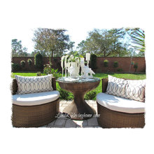 Outdoor living spaces colorful pillows, floor cushions and accessories