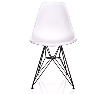 Nature Series White Wood Grain DSR Mid-Century Modern Chair, Black Steel Leg