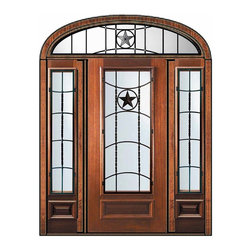 Pre-hung Side lights-Transom Door 80 Mahogany Texan Texas Star - Front Doors