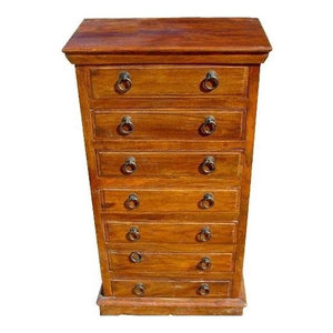 Virginia Funky Red Graded Mango Wood 7 Drawer Tall Accent Dresser