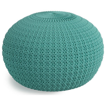 Sonata Round Knitted Pouf, Aqua Recycled Pet Polyester