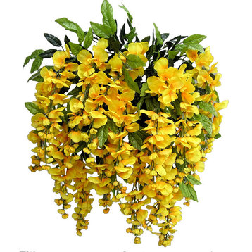 15 Stems Wisteria Long Hanging Bush Flowers, Dark Yellow