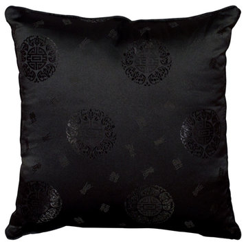 Black Longevity Motif Chinese Silk Pillow (#14)