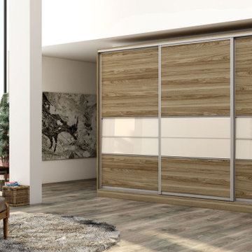 Wooden Sliding Wardrobe Three Panels Wood Grain Supplied by Inspired Elements