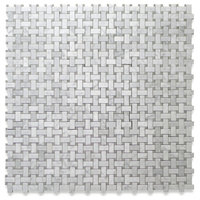 Carrara Venato Marble 1x2 Basketweave Mosaic Tile Gray Dots Polished, 1 sheet
