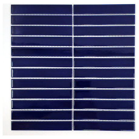 Gio Cobalt Blue Glossy 1" X 6" Stacked Linear Porcelain Mosaic Tile, 1 Sheet