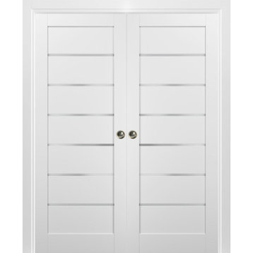 French Double Pocket Doors 72 x 80 & Frames | Quadro 4117 White Silk