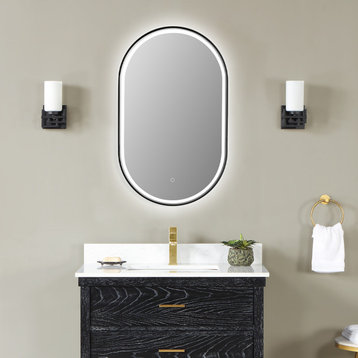 Oleggio Oval 36" Framed Bathroom/Vanity LED Lighted Wall Mirror, Matte Black
