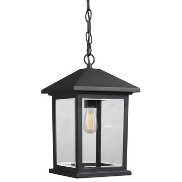 Portland 1-Light Outdoor Chain Light, Black With Clear Beveled Glass