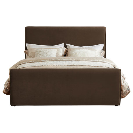 Sloan Black Velvet Full Bed, Brown, King