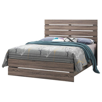 Queen Bed With Slat Headboard Design, Barrel Oak