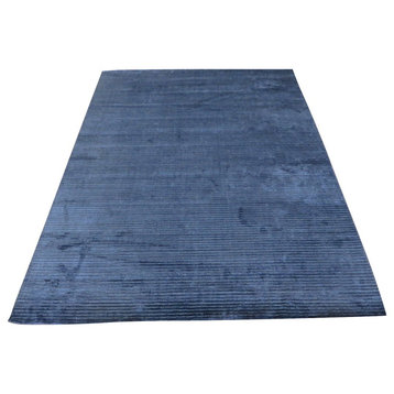 9'2x12 Hand Loomed Black Oriental Rug Bamboo Silk Modern Contemporary
