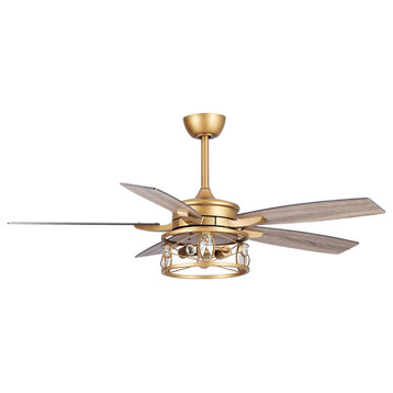 52 in Modern Ceiling fan with Remote in Brushed Gold