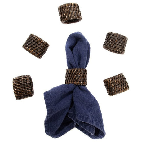 Artifacts Rattan Oval Napkin Rings 6 Piece Set, Tudor Black