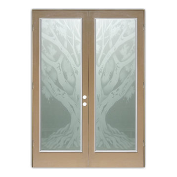 Entry Door, Oak Tree II, 2D Frosted, Trees, Grain, 36x96", Left/Pull
