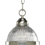 Progress Lighting - 1-Light Mini-Pendant, Brushed Nickel - One-light mini-pendant with clear prismatic glass
