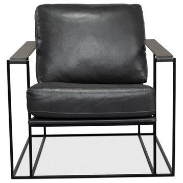 Oryan Black Leather Accent Chair Metal Frame
