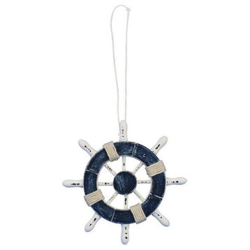 Rustic Dark Blue and White Decorative Ship Wheel Christmas Tree Ornament 6''