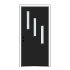 32"x80" 3-Lite Clear RH Inswing Painted Fiberglass Front Door, 6-9/16" Frame