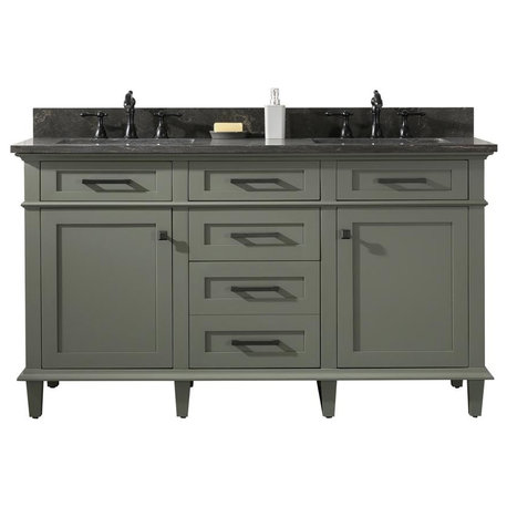 60" Double Sink Vanity Cabinet, Pewter Green