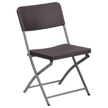 Bowery Hill Plastic Rattan Plastic Folding Chair in Chocolate Brown/Gray