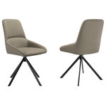 Armen Living - Maverick Swivel Upholstered Dining Chair Set Taupe Gray w Black Metal Legs - Add sleek dimension and a dose of charm to your home with our Maverick Upholstered Swivel Dining Chairs - Set of 2 in Faux Leather or Fabric with Black Metal Legs. The dining room chair blends crisp lines and sleek details to lend a dose of comfort and style. It features faux leather upholstery to serve as a chic and modern accent for any room. Elevated upon pyramid-shaped, black metal legs, the kitchen chair remains an effortless and versatile addition to your home. It features a tall, scoop-back to provide long-lasting comfort and support, enabling you to sit for long hours. Our dining table chair can serve as a stylish and comfy office chair or provide a comfortable seat in your living room. The Maverick includes a wonderful 180 - degree swivel function to offer maximum mobility and ease with following conversations. The Maverick is upholstered in a soft polyester fabric or UV and stain-resistant faux leather which does not crack or fade easily to provide easy maintenance. A durable and ultra-modern choice for your home, the Maverick dining chair is available in your choice of Two-Tone Gray Fabric or Taupe Gray Faux Leather upholstery with Black Metal Legs. These dining chairs are sold as a set of 2.