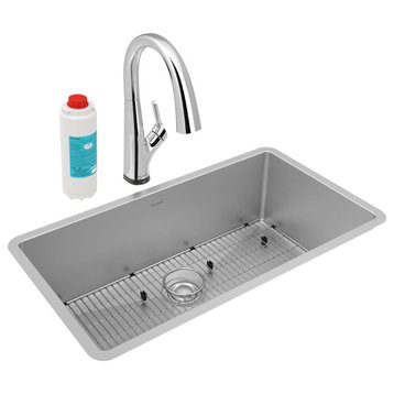 Crosstown 16G Stainless Steel 32.5" Undermount Sink Kit With Filtered Faucet