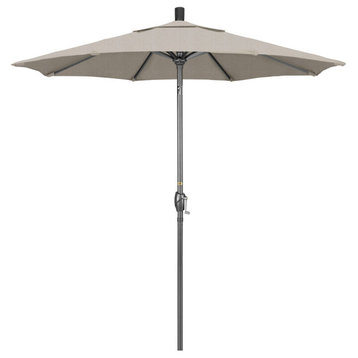 7.5' Grey Push-Button Tilt Crank Lift Aluminum Umbrella, Olefin, Woven Granite