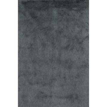 Ultra Soft Solid Faux Fur Danso Area Rug by Loloi, Graphite, 3'x5'