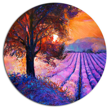 Majestic Lavender Field And Tree, Floral Round Wall Art, 23"