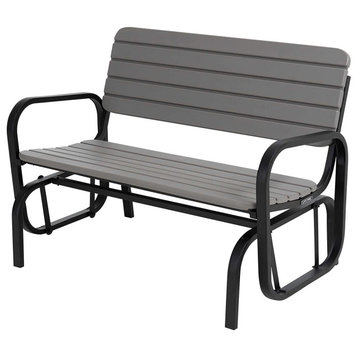 Comfortable Glider Bench, Metal Frame & Slatted Grain Textured Seat, Storm Dust