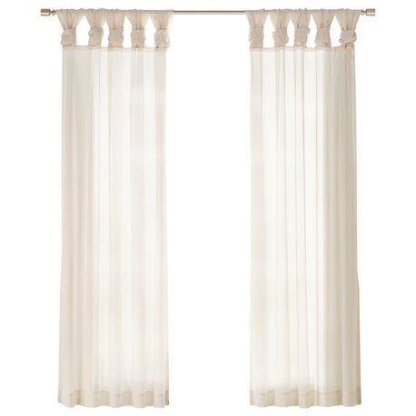 Madison Park Ceres Voile Sheer Twist Tab Drapes, Ivory, Set of 2, 50"w X 63"l