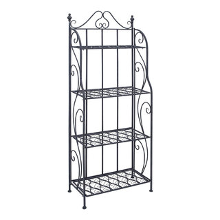 Traditional Bakers Rack, Black Metal Construction With Scrollwork On Sides  - Traditional - Baker's Racks - by Decor Love | Houzz