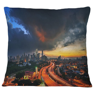 Busy Elevated Highway in Kula Lumpur Cityscape Throw Pillow, 16"x16"
