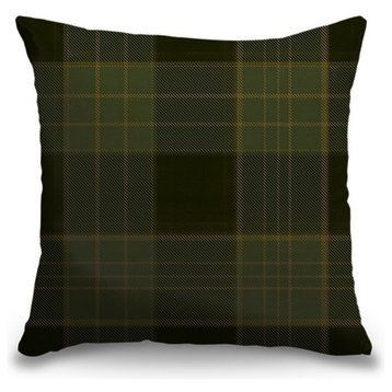 "Dark Green and Brown Tartan Plaid" Pillow 16"x16"