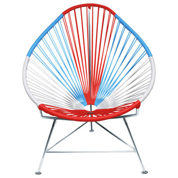 Multicolor Indoor/Outdoor Handmade Acapulco Chair, USA Weave, Chrome Frame