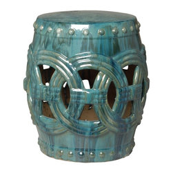 Antique Green Linked Fortune Garden Stool - Accent And Garden Stools