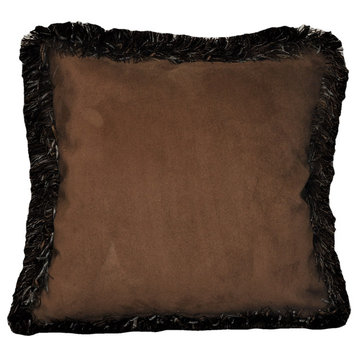 Bear Rustic Cabin Decorative Throw Pillow Brown/Beige With Fringe, 19x19