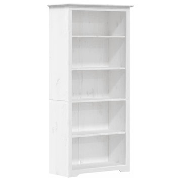vidaXL Bookcase 5-Tier Bookshelf with Shelves BODO White Solid Wood Pine 5-Tier