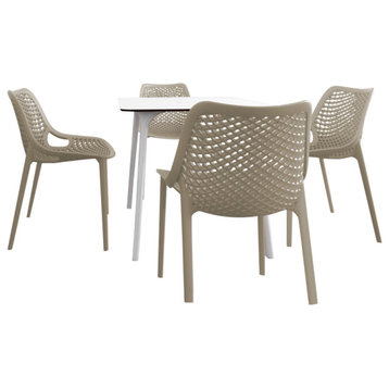 Air Maya Square Dining Set With White Table and 4 Taupe Chairs