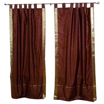 Lined-Brown  Tab Top  Sheer Sari Curtain / Drape / Panel   - 60W x 84L - Pair