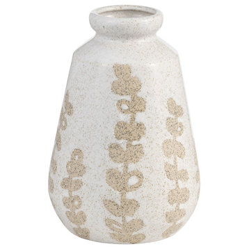 Ceramic 8"H Botanical Vase, Ivory