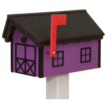 Horse Barn Weatherproof Mailbox, USA Handmade, Black, Purple
