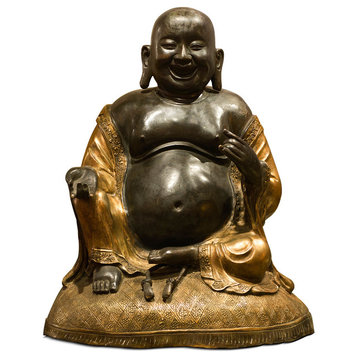 Bronze Sitting Chinese Happy Buddha with Gilded Robe Statue