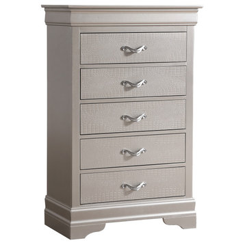 Lorana Silver Champagne 5-Drawer Chest of Drawers (31 in. L X 16 in. W X 48...